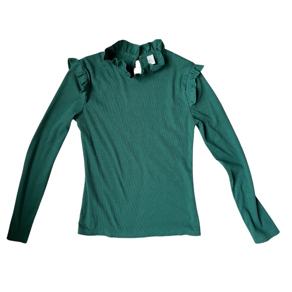 Women’s Medium Green Ruffle Trim Fitted Top - Picture 2 of 2